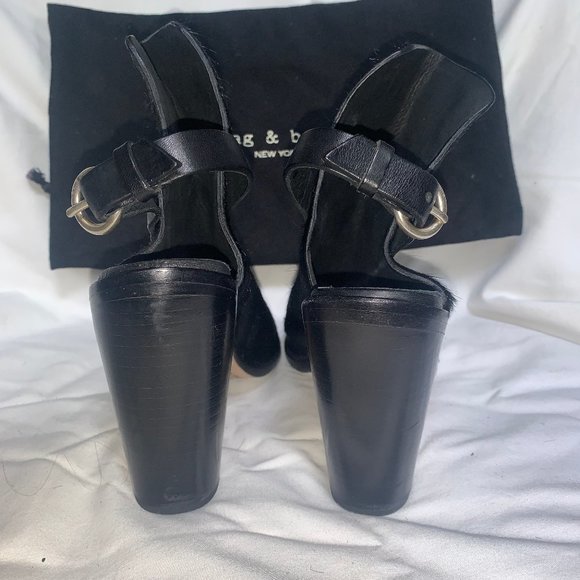 Rag & Bone Wyatt Black Leather Sandal Peep Toe - Picture 4 of 5